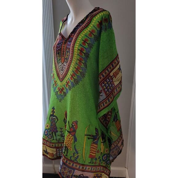 Kaftan Womans Top Green Boho Beach Made In India Sz. L - Picture 1 of 7